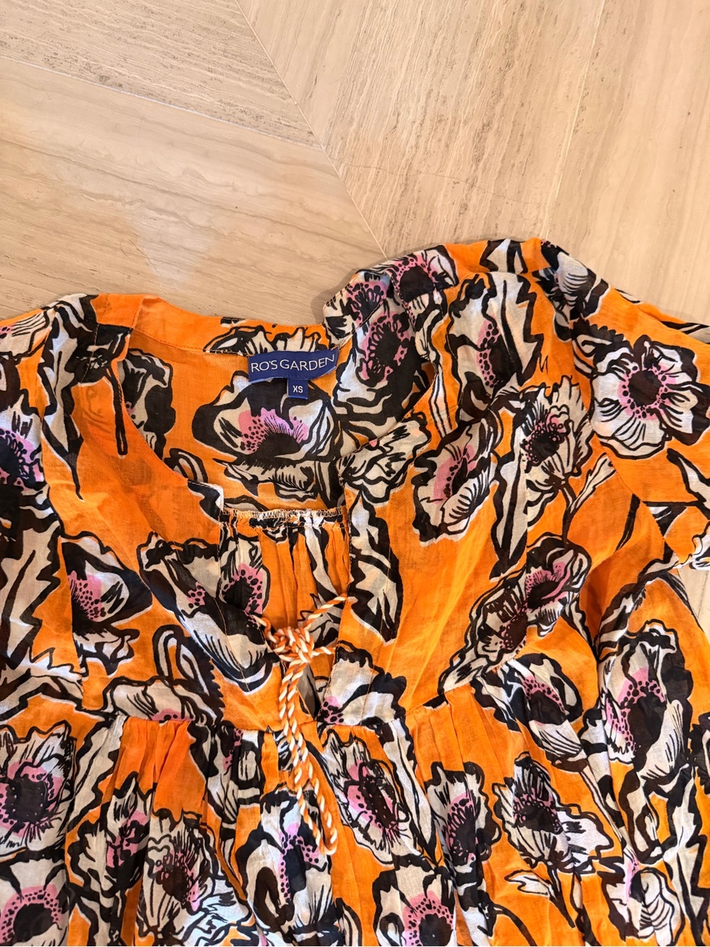 Ros Garden Seychelles Dress in orange floral sz XS - Picture 2 of 2